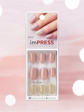 imPRESS Nude Pink Press-On Nails with Gold Glitter Accents